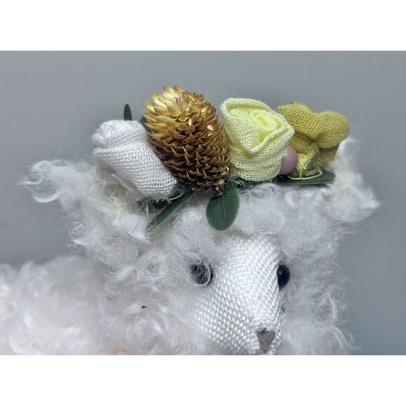White Sheep Figurine Floral Crown Bow Critters Farm Animal Home Decor Easter - Picture 6 of 9